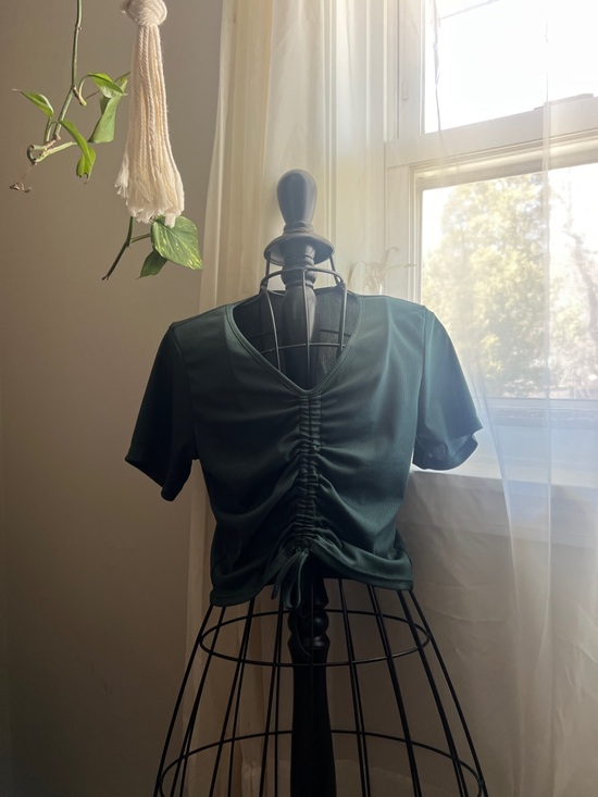 SHEIN Tops - SHEIN Dark Teal Ruched V-Neck Crop Top